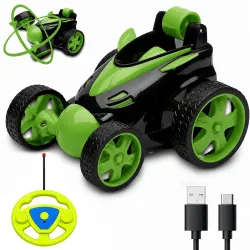 Green 360° Rotating & Rolling Stunt Car Toy for Kids