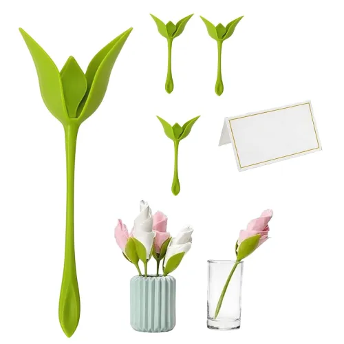 Image of Green Flower Napkin Holders Set of 4 