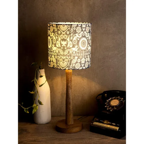 Image of Green Girgit Wooden Lamp with Black-White Shade