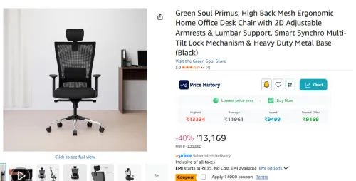 Image of Green Soul Primus, High Back Mesh Ergonomic Home Office Desk Chair