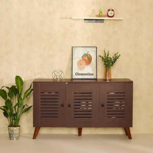 Image of Green Soul Zuvio 3-Door Wooden Shoe Rack | 6 Shelves | Rosewood