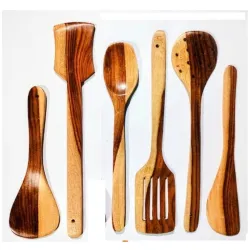 Green Wood Wooden Kitchen Utensils Set, 7 Pieces, Natural Wood