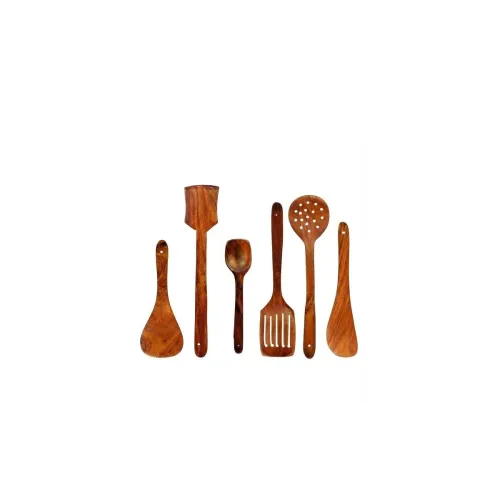 Image of Green Wood 7-Piece Wooden Cooking Spoon Kitchen Tool Set