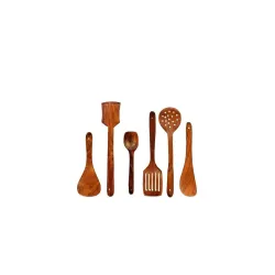 Green Wood 7-Piece Wooden Cooking Spoon Kitchen Tool Set