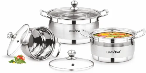 Image of Greenchef Cook and serve 3 in 1 Induction Bottom Cookware Set (Stainless Steel, 3 - Piece)