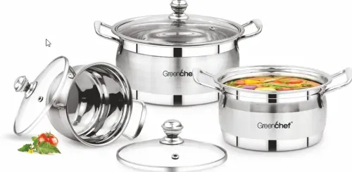 Image of Greenchef Cook and serve 3 in 1 Induction Bottom Cookware Set  (Stainless Steel, 3 - Piece)