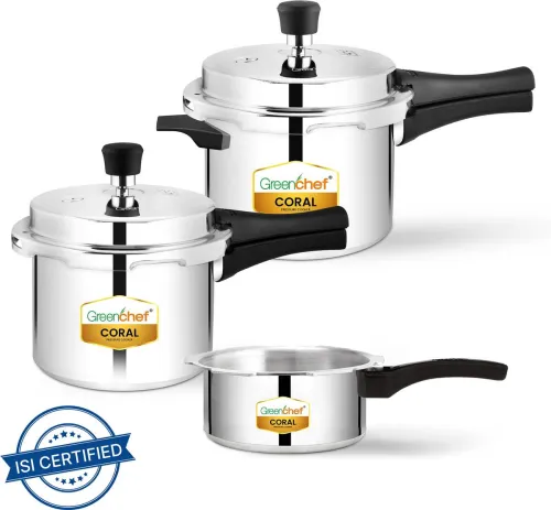 Image of Greenchef Coral Combo 5 L, 3 L, 2 L Outer Lid Pressure Cooker  (Aluminium)