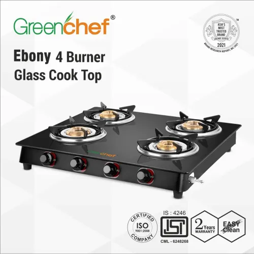 Image of Greenchef Ebony Glass Manual Gas Stove& (4 Burners).