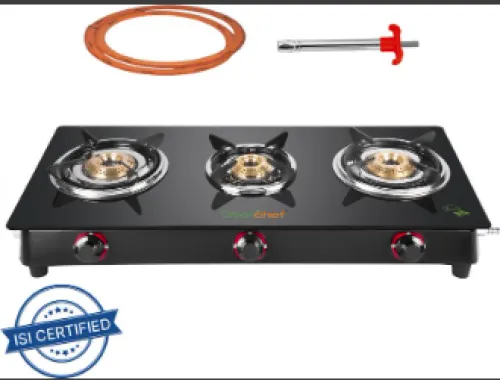 Image of Greenchef Ebony Pro Glass Manual Gas Stove 3 Burners
