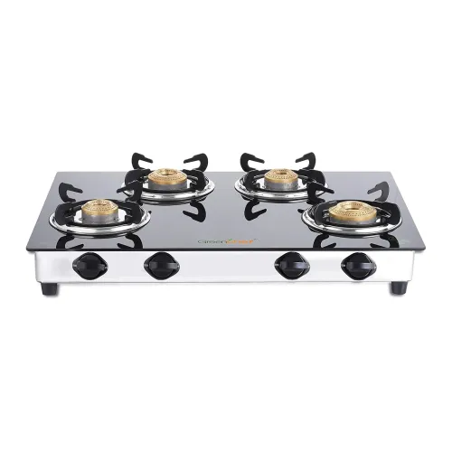 Image of Greenchef NEXA 4 Burner Glass top Gas stove, ISI certified (4 Burner) Manual, Black