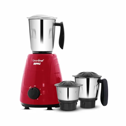 Image of Greenchef Ripple Mixer Grinder - 3 Stainless Steel Jars with Stainless Steel Blades, 750 Watts, 230-240v, 18000 RPM, Red