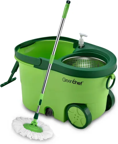 Image of Greenchef Spin mop set 360 degree stainless steel spinner Mop Set Mop Set  (Green)