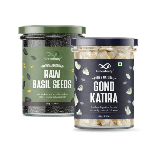 Image of Greenfinity Basil Seeds & Gond Kateera Combo 200g Sabja Seeds + 100g Tragacanth Gum 