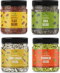 Greenfinity Combo Pack of Raw Flax and Chia Seeds - 300g and Raw Sunflower and Pumpkin Seeds - 250g Roasted Flax Seeds, Chia Seeds, Sunflower Seeds, Pumpkin Seeds (4 x 275 g)