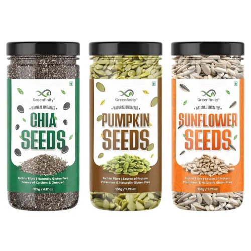 Image of GreenFinity Healthy Seeds Combo - 150g Pumpkin, 150g Sunflower, 175g Chia Seeds