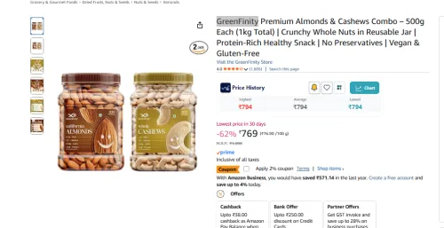 Image of GreenFinity Premium Almonds & Cashews Combo – (1kg Total) 