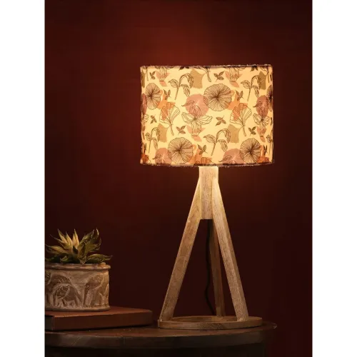 Image of Green Girgit Garden Blooms Trio Wooden Lamp | | Bedside Side Table Lamp with Wooden Base | Bed Room,Living Room, Home & 