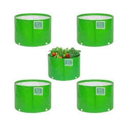 GREENSHEEP HDPE Grow Bag Heavy Duty 260 GSM Round Plants Flower Growing Bags Floor Standing Mount Type for Home Garden Balcony Terrace Kitchen Nursery (Green, 6x6 inch, Pack of 5)