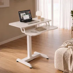 Green Soul Ascend Height Adjustable Table for Office Work and Home | Ergonomic Two Tier Design | Standing Desk for Home Office | 3 Year Warranty | (White)