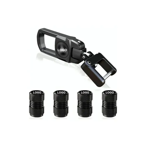 Image of GREENWORLD BLACK HEAVY DUTY KEYCHAIN WITH 4 PIECE BLACK TYRE VALVE CAP WITH O-RING (MERCERIESS)