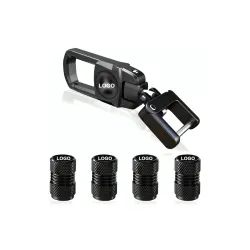 GREENWORLD BLACK HEAVY DUTY KEYCHAIN WITH 4 PIECE BLACK TYRE VALVE CAP WITH O-RING (MERCERIESS)
