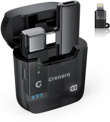 Grenaro Digital Display Wireless Mic with Charging Case- 3 Level Noise Reduction Microphone