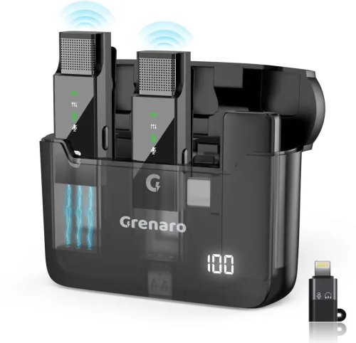 Image of Grenaro Digital Display Wireless Mic with Charging Case- 3 Level Noise Reduction Microphone