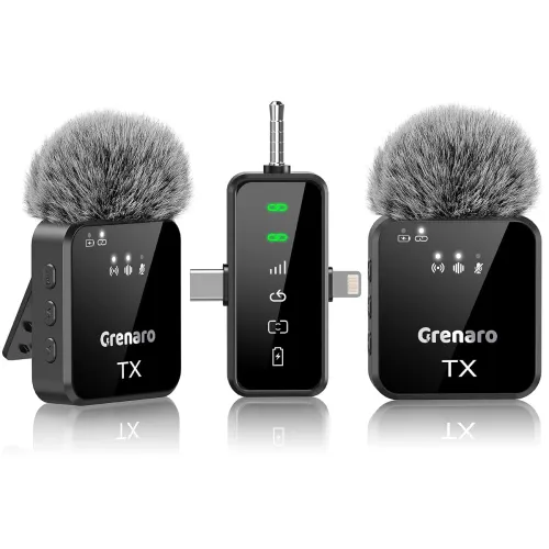 Image of GRENARO Mic for YouTube Wireless, Dual Lapel Wireless Microphone for Recording with LED Display, 164ft Range, Mute / Rev