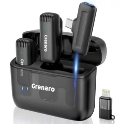 GRENARO J13 Wireless Mic for YouTube, 3-Level Adjustable MicNoise Reduction Lapel Mic with Charging Case, Wireless Mic for Video Recording, YouTube, Facebook, Video Production (Double (Unive...