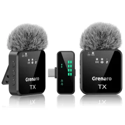 GRENARO Mic for YouTube Wireless, Dual Lapel Wireless Microphone for Recording with LED Display, 164ft Range, Mute/Reverb/Noise Reduction for YouTube, Live Streaming, Vlogging (Dual Channel(...