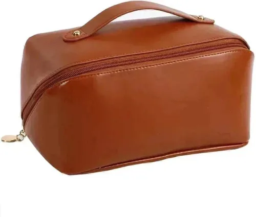 Image of Grilazza Large PU Leather Makeup Pouch Brown
