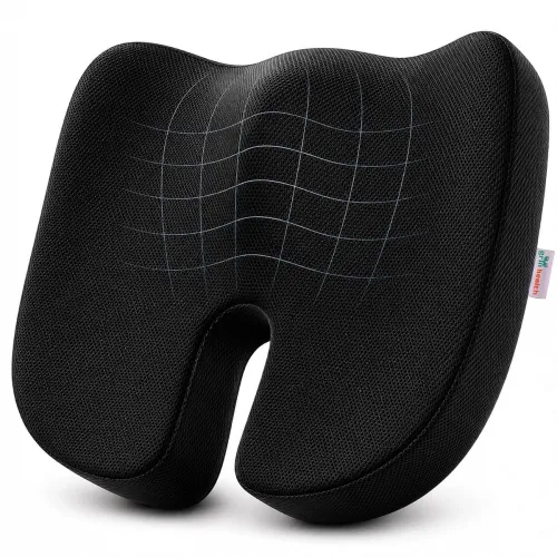 Image of Grin Health Orthopedic Coccyx Seat Cushion | Ortho-Response Memory Foam Tailbone Pain Relief Office Chair Sitting Pillow