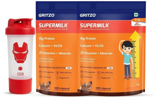 Image of Gritzo SuperMilk Height+ (7-12y Boys), 10g Protein Powder, Double Chocolate (2 x 800 g)
