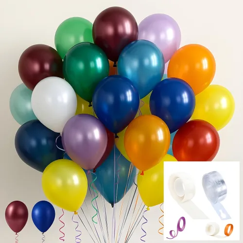 Image of GROOVYDUDZ (Pack of 52) Metallic Balloons for Birthday Decoration with Curling Ribbon|