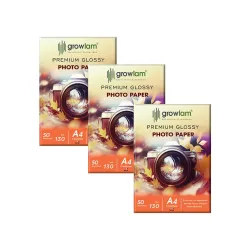 Growlam A4 Glossy Photo Paper 130 GSM 50 Sheets Pack of 3
