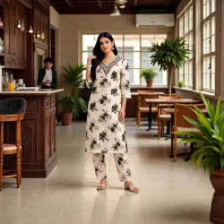 GS Attire Women Cotton Blend Kurti Pant Set