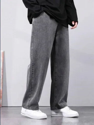 Image of GSH Men Straight Fit Mid Rise Dark Grey Jeans