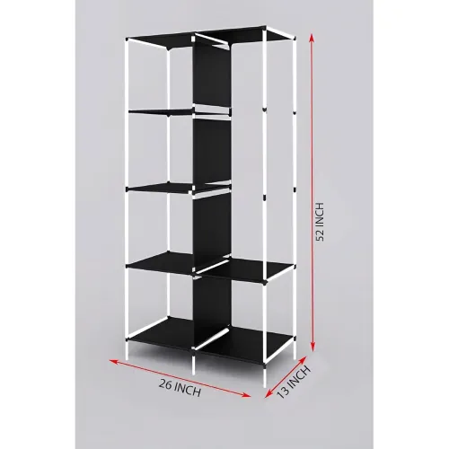 Image of GTC Collapsible Wardrobe Clothes Almira with 1 Hanging Space and 6 Shelves (13 x 26 x 61 Inch)