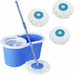 GTE Bucket Mop - 360 Degree Self Spin Wringing With Plastic Spinner 3 Refills Mop Set (Purple, Blue, Red)
