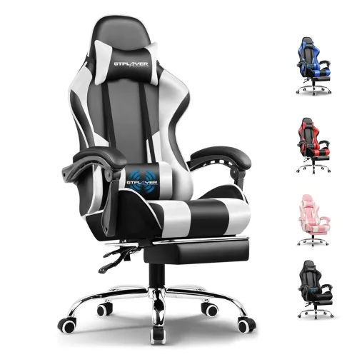 Image of GTPLAYER Ergonomic Gaming Chair with Footrest White