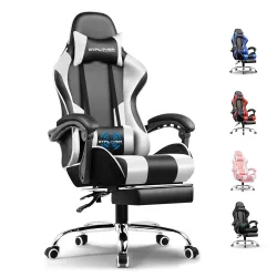 GTPLAYER Ergonomic Gaming Chair with Footrest White