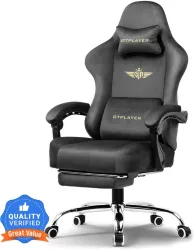 GTPLAYER Silken Gaming Chair with Footrest Spring Cushion & Breathable Fabric, Ergonomic Chair, Tailored Back Support G