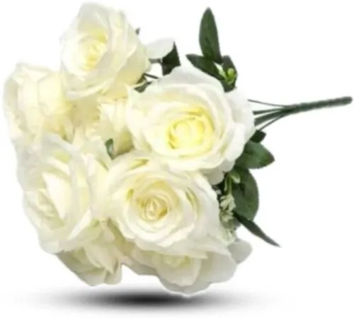 Image of GudiyaEnt Artificial White Rose Flower Bunch, 5 Head