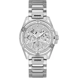 Guess US Womens Silver-Tone Rhinestone Cut-Through Watch
