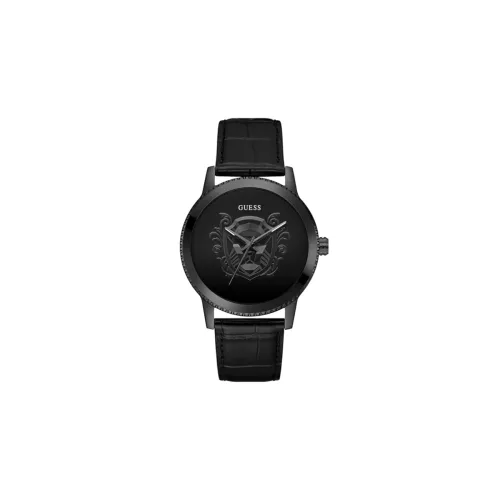 Image of GUESS Leather Analog Black Dial Men Watch-Gw0566G2, Black Band
