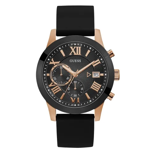 Image of GUESS Men's Chronograph Black Dial Rose Gold-Tone Analog Watch U1055G3