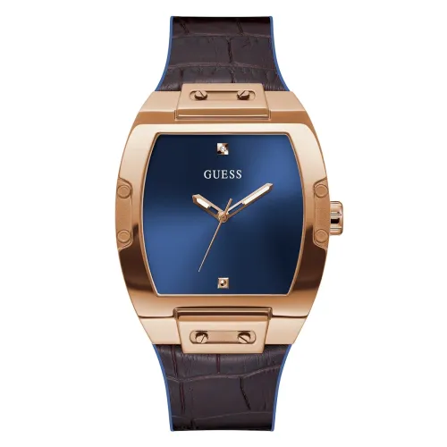 Image of GUESS Mens 43 mm Phoenix Blue Dial Genuine Leather Analog Watch - GW0386G2