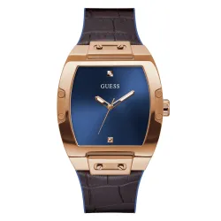 GUESS Mens 43 mm Phoenix Blue Dial Genuine Leather Analog Watch - GW0386G2