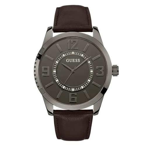 Image of GUESS Round 47mm Gunmetal Dial Analog Men Watch - U1408G3M