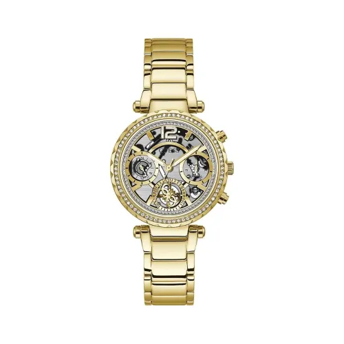 Image of GUESS Solstice Analog Watch for Women with Clear Round Dial & Gold Stainless
